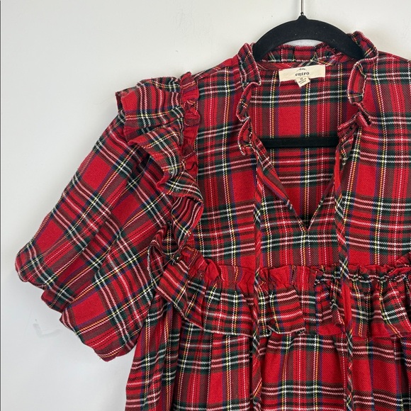 Entro Red Plaid Ruffle Top - Picture 2 of 10